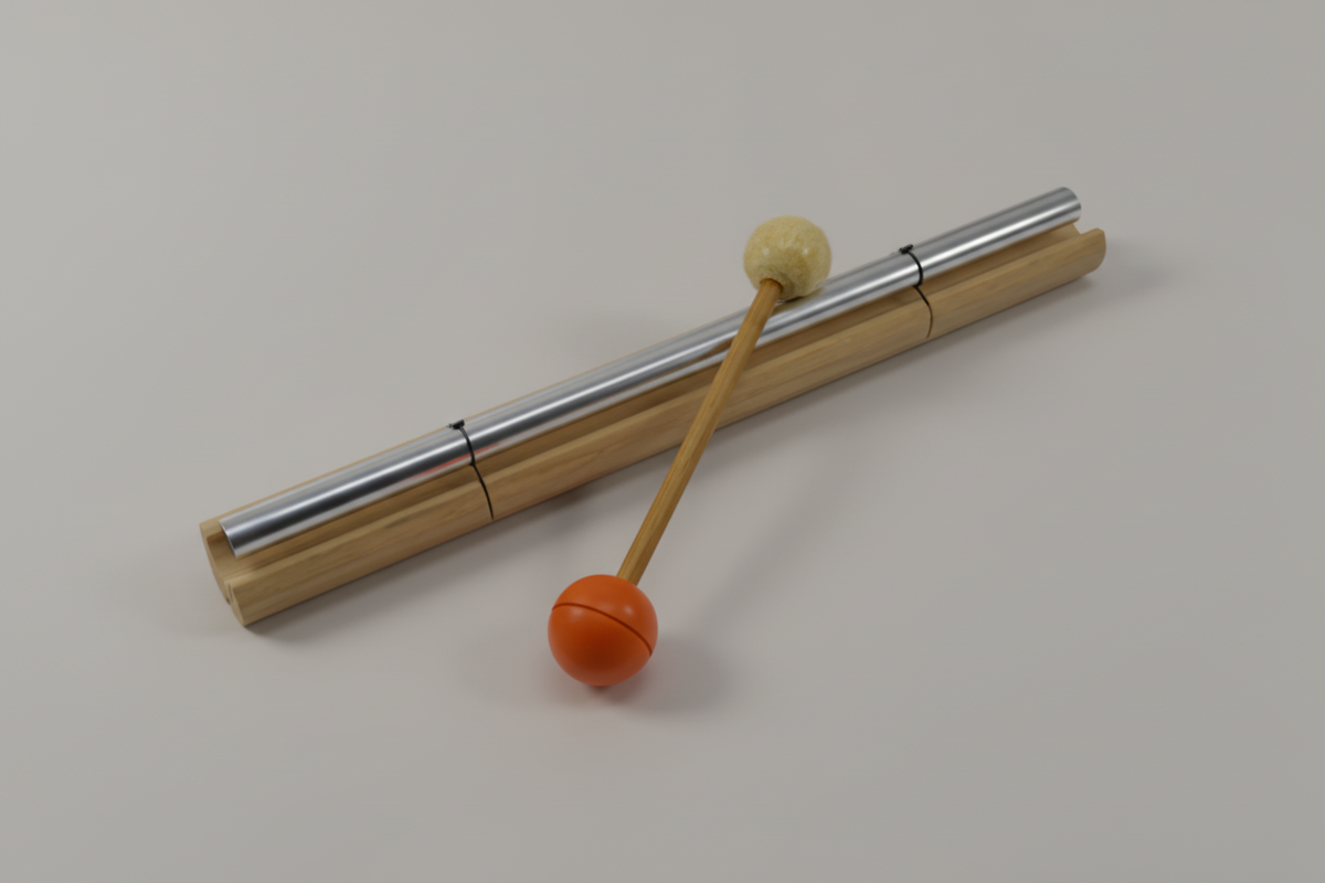528 Hz energy chime bar on wood base with wood mallet