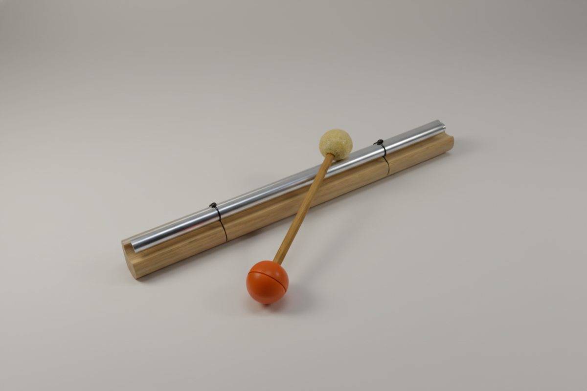 432 Hz energy chime bar on wood base with wood mallet