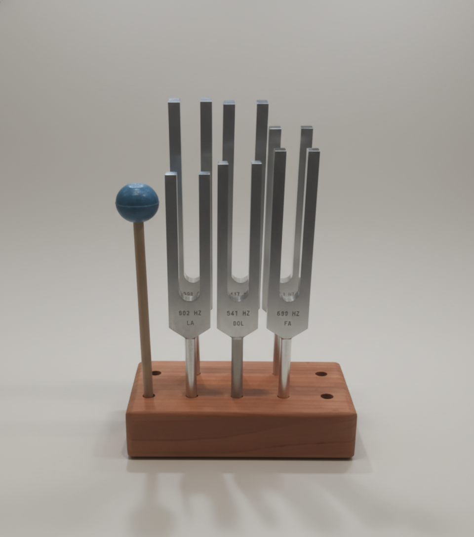 Wooden Tuning Fork Holder — in use