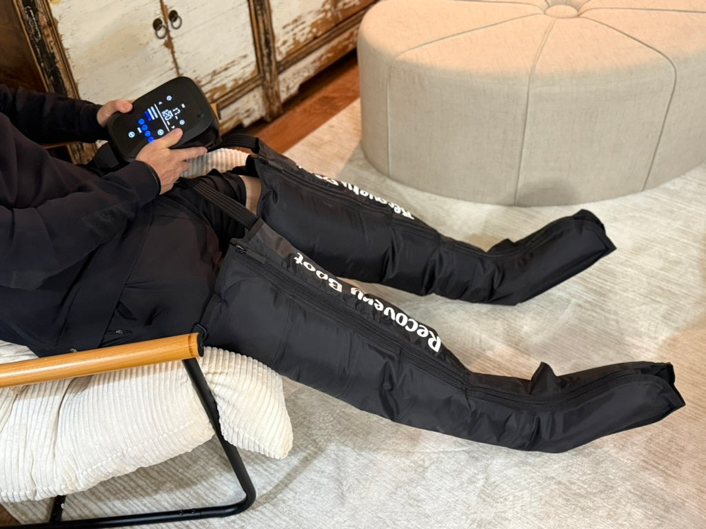 WelAide Five Chamber Wireless Compression Recovery Boots — in use