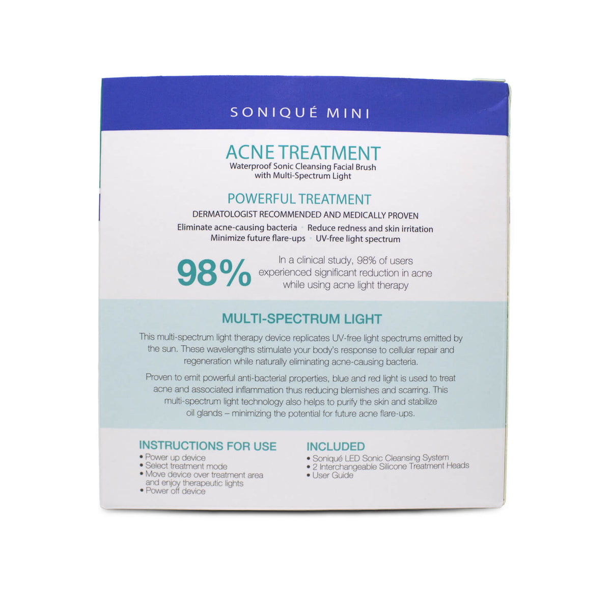 dpl reVive Light Therapy® Soniqué Mini Acne Treatment — packaging back