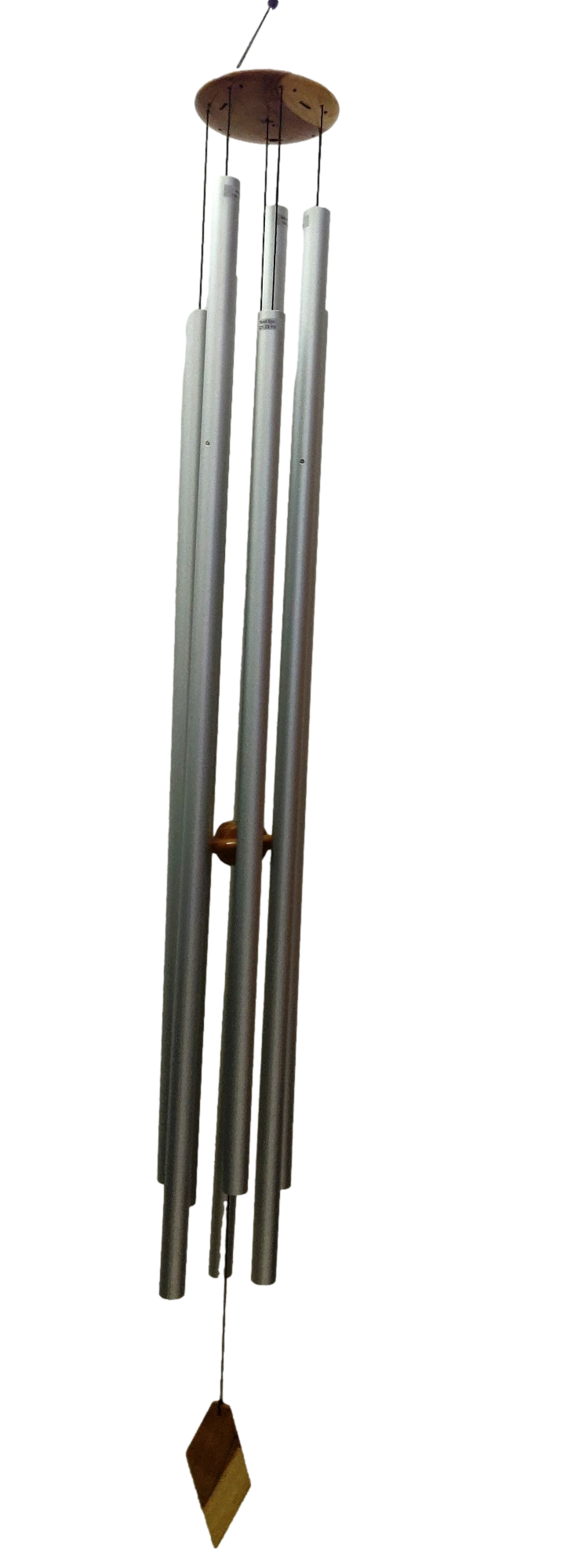 Chakra wind chime with seven aluminum pipes, wood top and wind catcher