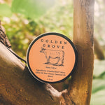 Golden Grove Balmy Tallow natural skin balm with grass-fed beef tallow displayed outdoors in Texas, USA