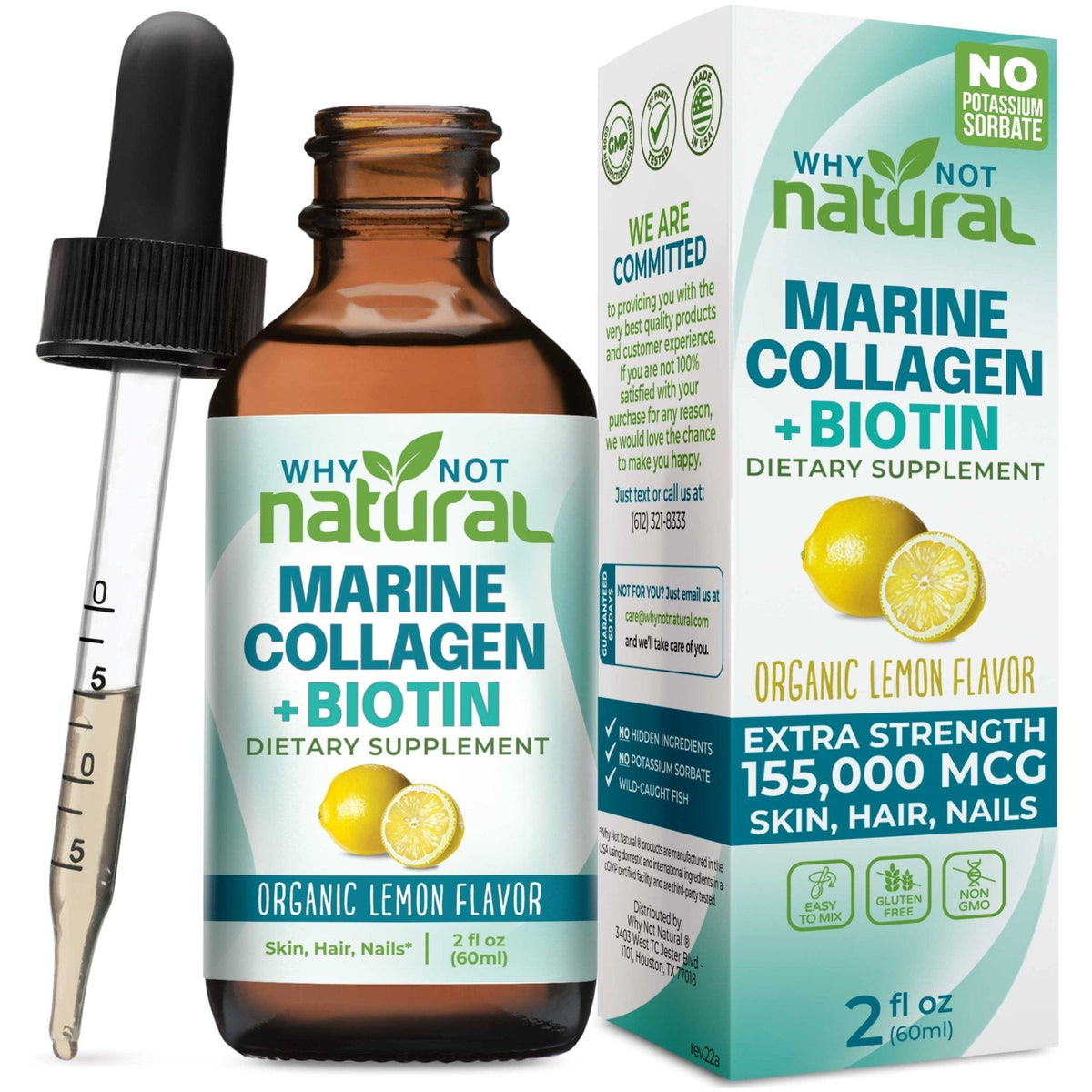 Why Not Natural marine collagen and biotin drops with dropper and carton, extra strength 155,000 mcg