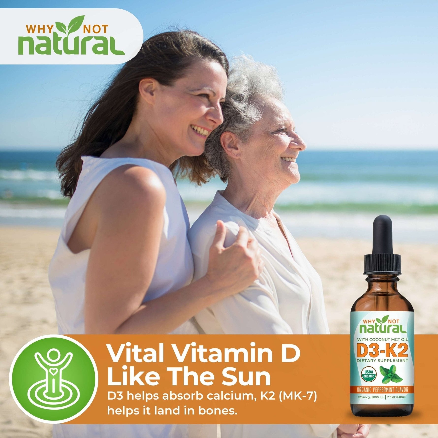 Why Not Natural organic liquid vitamin D3 with K2 MK-7 drops, 5000 IU, 2 fl oz