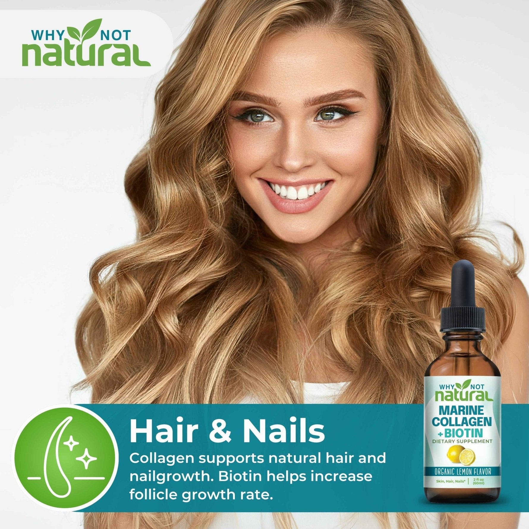 Marine collagen and biotin supplement for healthy hair, skin, and nails from a wellness brand in Texas, USA
