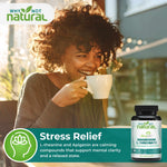 Why Not Natural magnesium L-threonate with L-theanine and apigenin for relaxation support, with a woman holding a cup