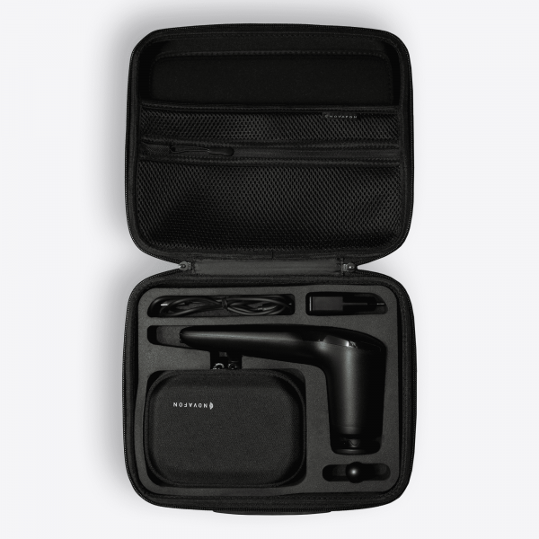 Open NOVAFON large transport case for the max+, with a fitted foam insert holding the device, cable, adapter and attachments