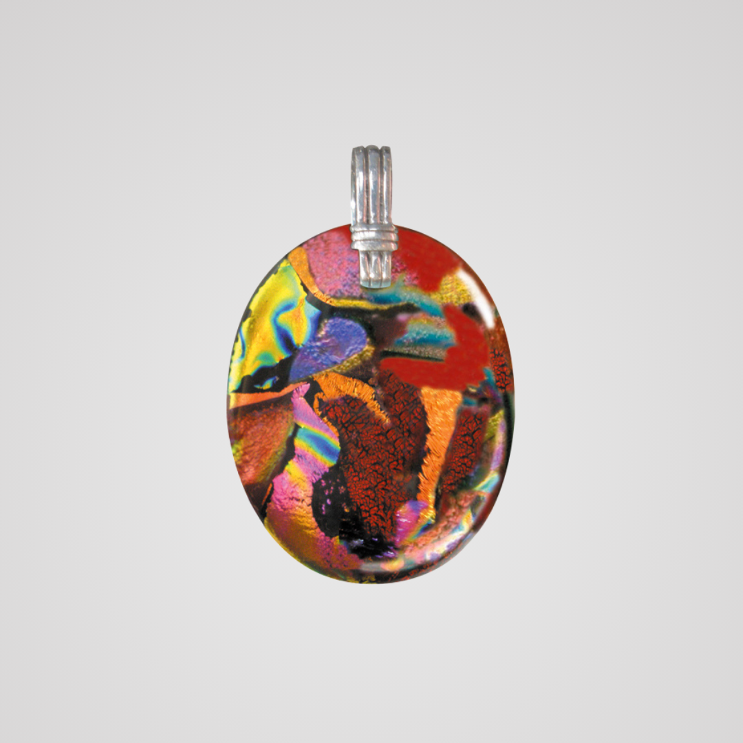 Personal Rejuvenizer [colorway] EMF protection pendant in multicoloured dichroic fused glass