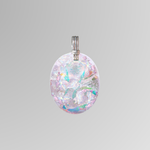 Personal Rejuvenizer Luminous Lavender EMF protection pendant in iridescent dichroic fused glass