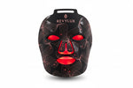 Revylux LED light therapy face mask in black with red light illuminated