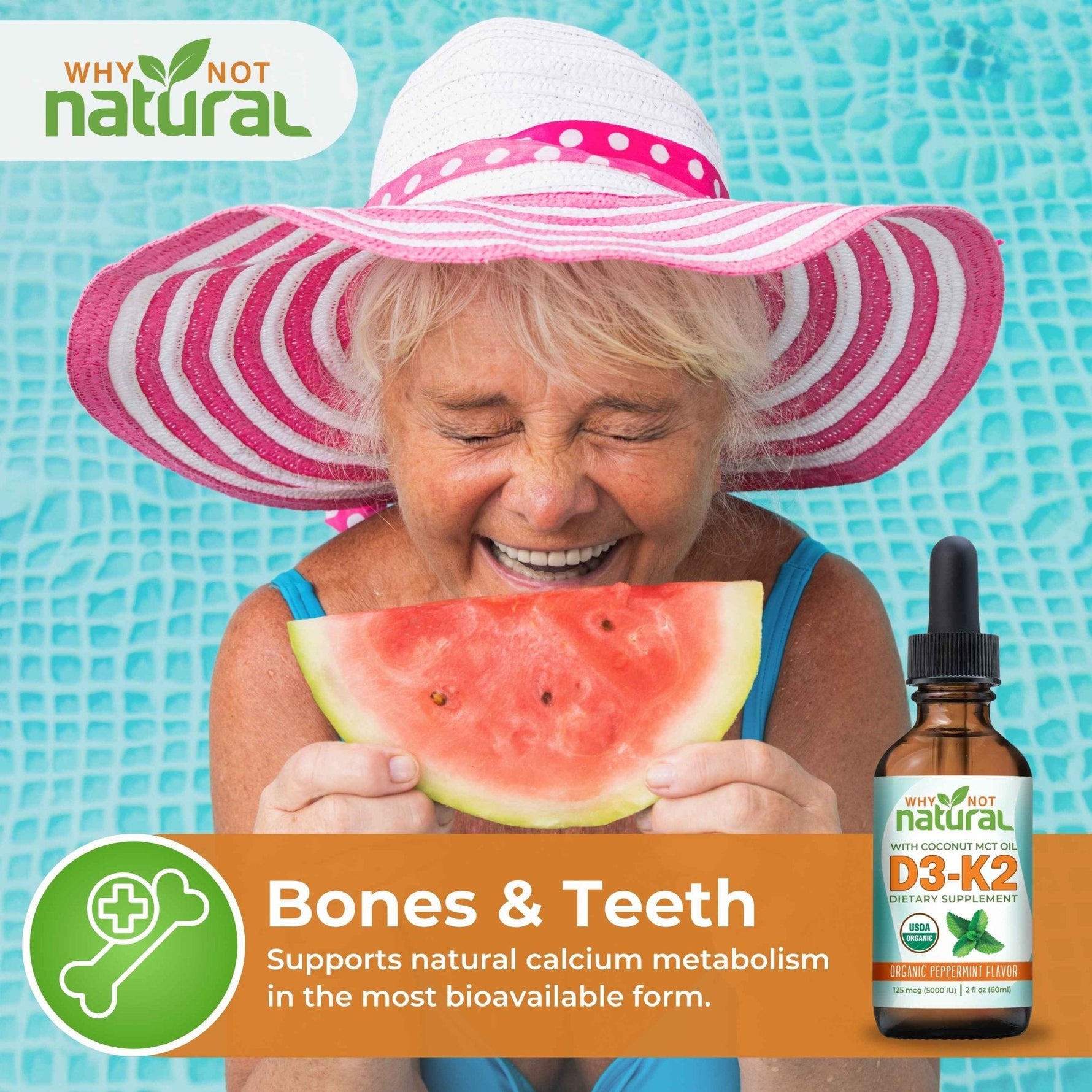 Why Not Natural organic liquid vitamin D3 K2 drops for bone support, 5000 IU with coconut MCT oil
